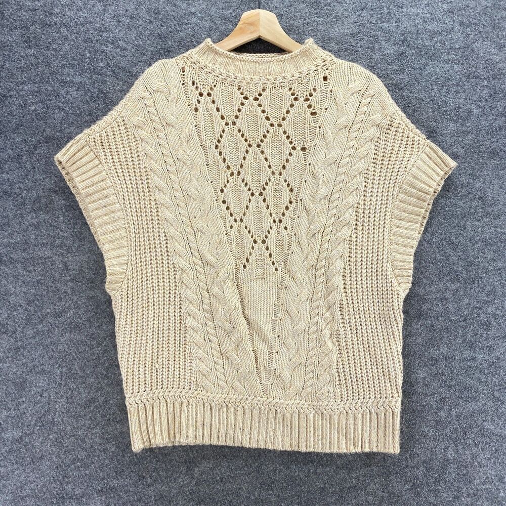 A New Approach Sweater Pullover Women 0X Plus Beige Knit Crew Neck Short Sleeve